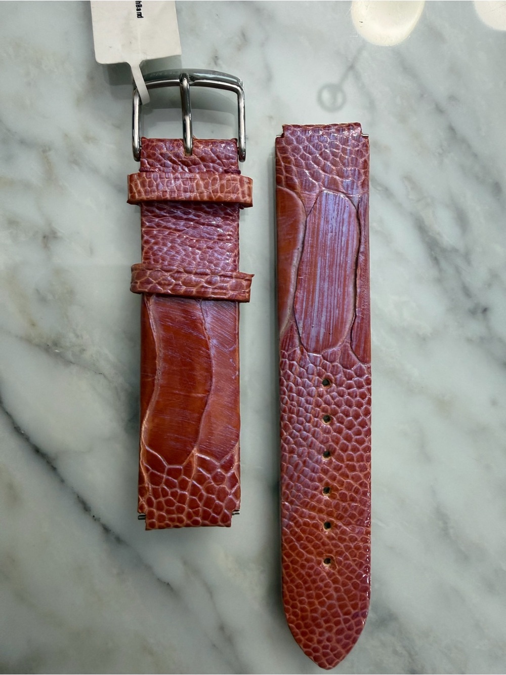 NWT Phillip Stein Ostrich Italy Watch Band RED BROWN purple pearl gradient 18mm